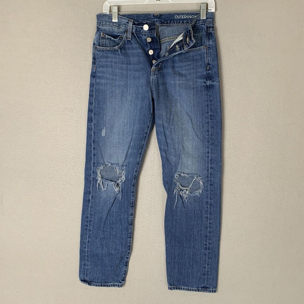 Outerknown SEA Fillmore Boyfriend Jean Women 25 Blue Distressed Grunge USA